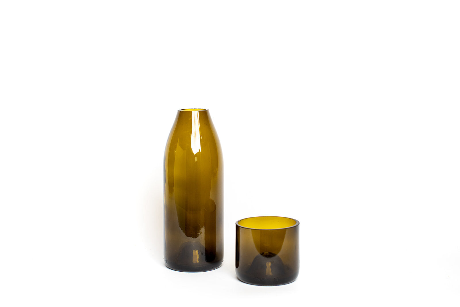 Upcycled Wine Bottle Carafe Set | Olive