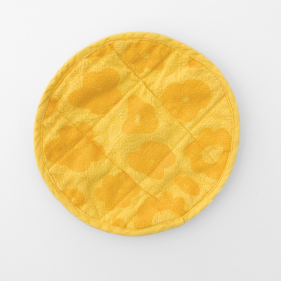 Linen-Cotton Round Potholder | Celeste | Yellow & Sun