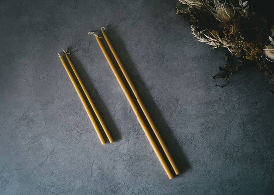 Organic Beeswax Slim Taper Candles | Set of 10