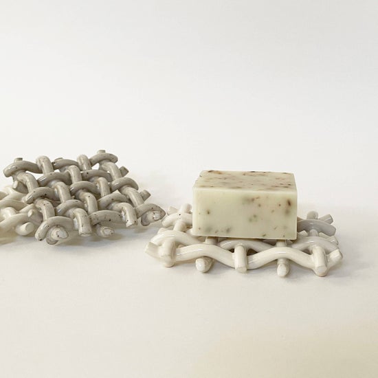 Handmade Ceramic Lattice Soap Dish | Warm White