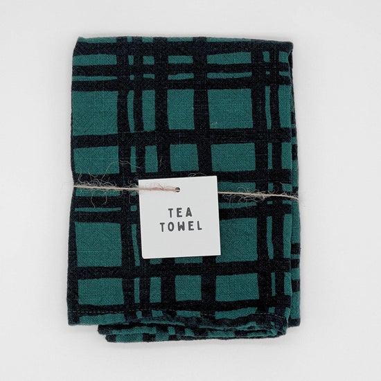 Textured Linen-Cotton Tea Towel | Darby | Midnight & Teal