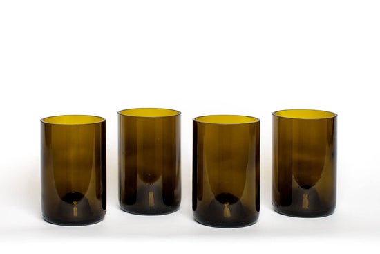 Upcycled Wine Bottle Vase | Short Green