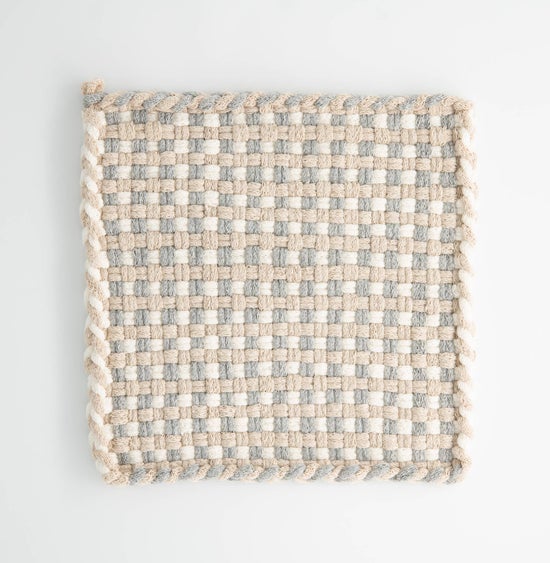 Woven Mat | Sand Collection | Winter White, Flax, & Blue Large
