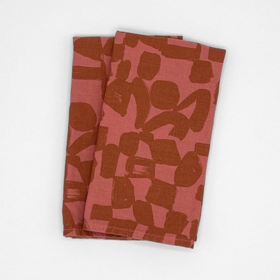 Linen-Cotton Napkins | Check | Amber & Apricot | Set of 2