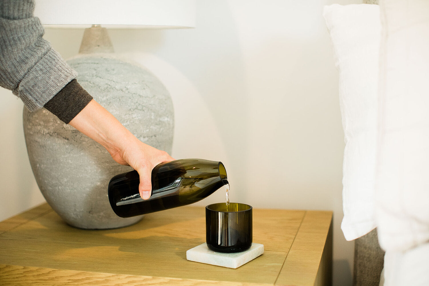 Upcycled Wine Bottle Carafe Set | Olive