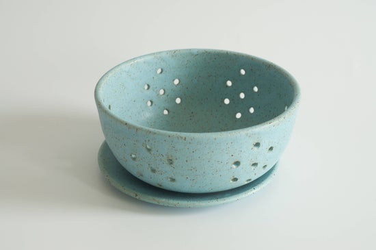 Large Ceramic Berry Bowl With Saucer | Robin's Egg Blue