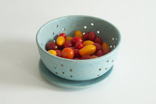 Small Ceramic Berry Bowl With Saucer | Robin's Egg Blue
