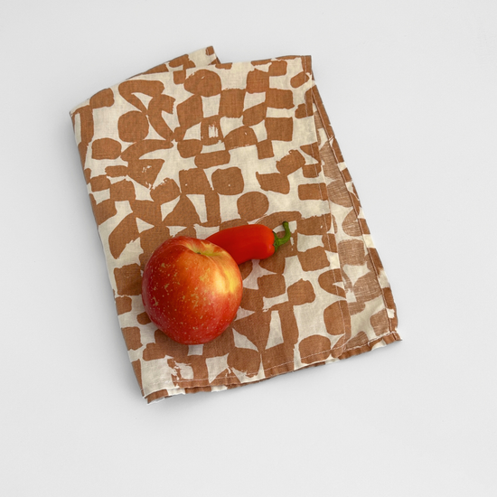 Linen-Cotton Tea Towel | Check | Amber & Natural