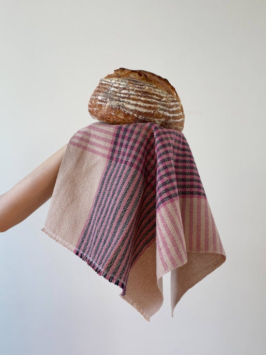 Rose Stripe Handwoven Towel | Navy, Tan, and Rose