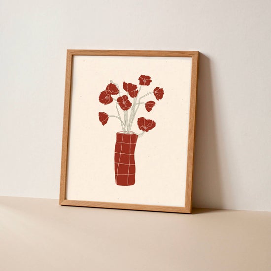 Retro Floral Art Print | Burgundy | 8" x 10"