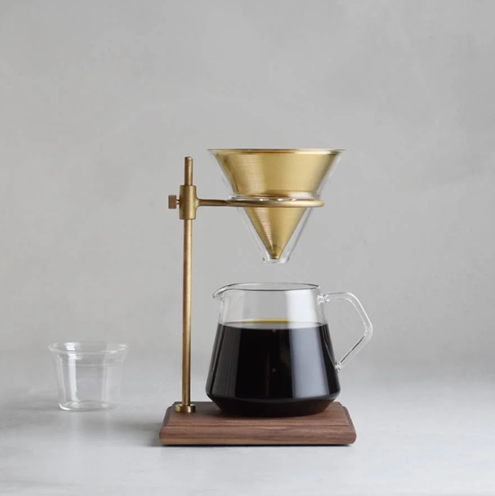 Brass & Wood Coffee Brewer and Stand
