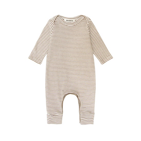 Rib Romper in Camel Stripe | 6-12 months