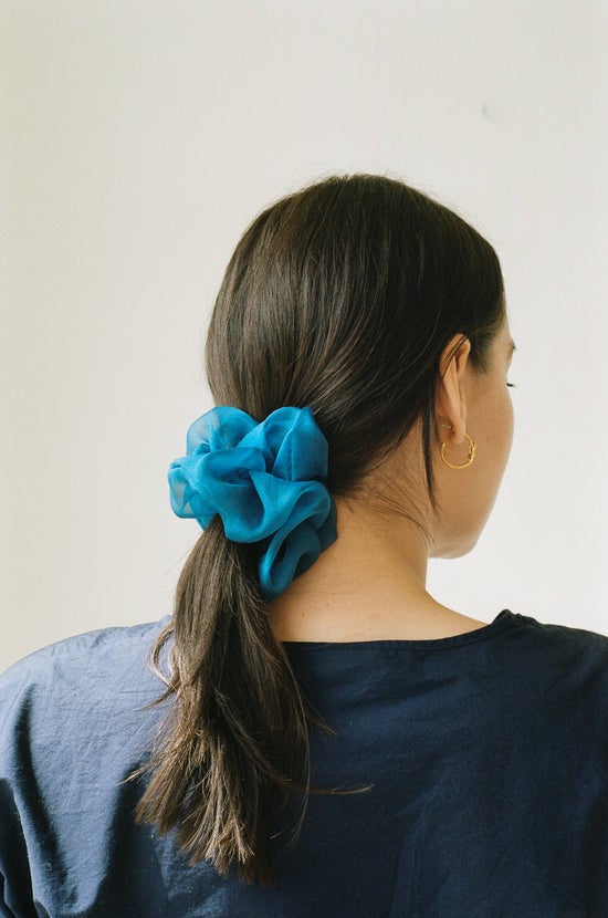 Botanically Dyed Silk Organza Scrunchie in Indigo