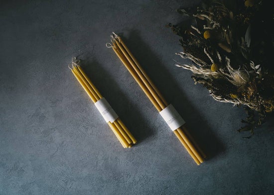 Organic Beeswax Slim Taper Candles | Set of 10