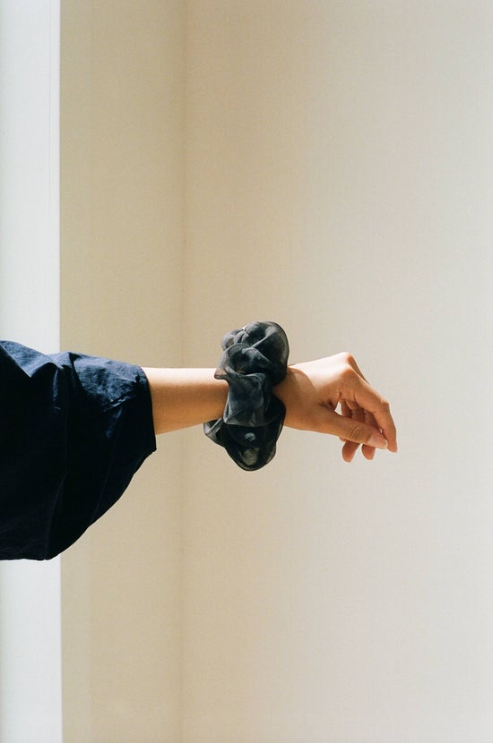 Botanically Dyed Silk Organza Scrunchie in Charcoal