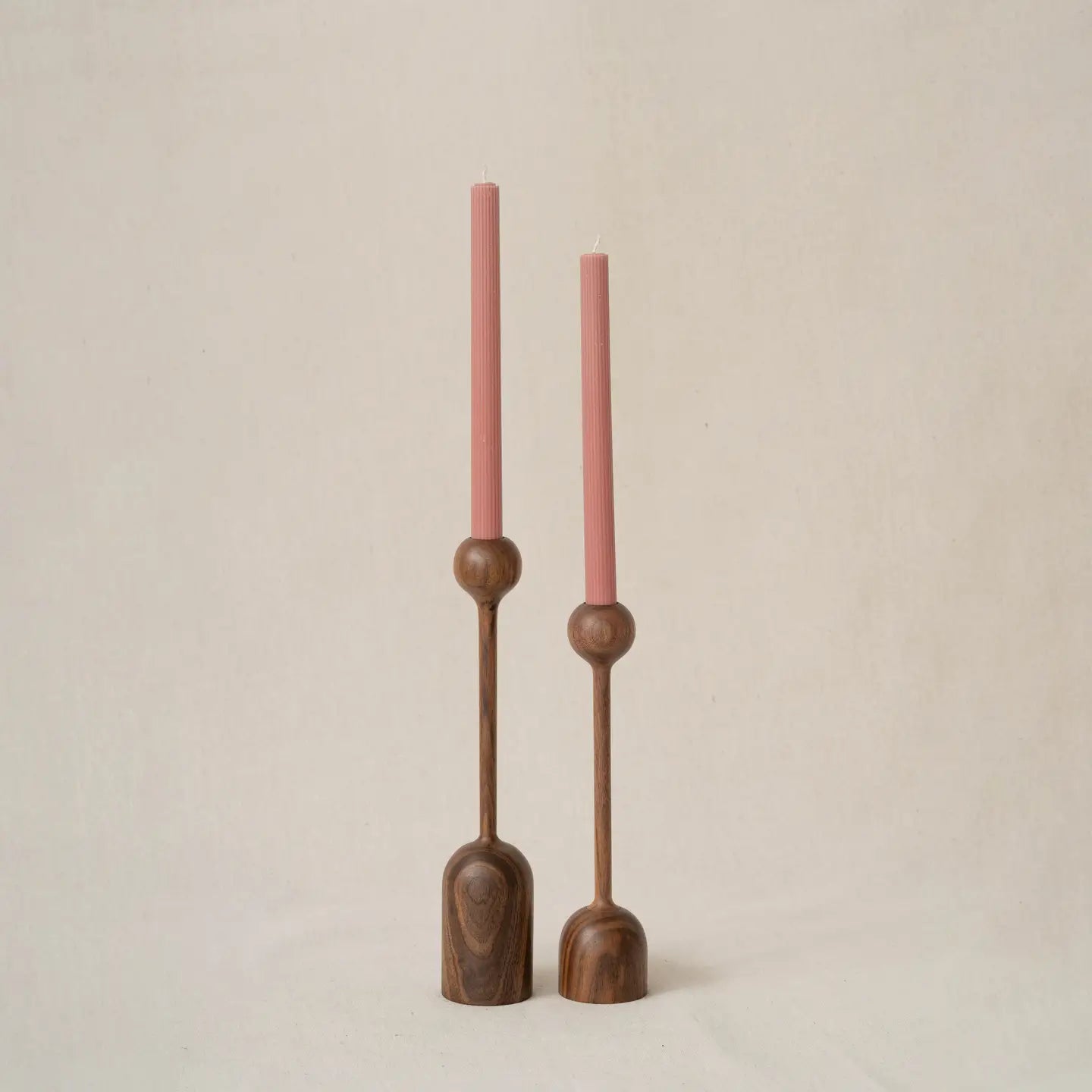 Walnut Tulip Candlestick Holder | Pair